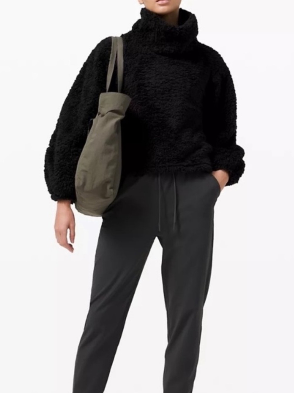 Lululemon Warm Restore Sherpa Pullover Black Mock Neck Size 6